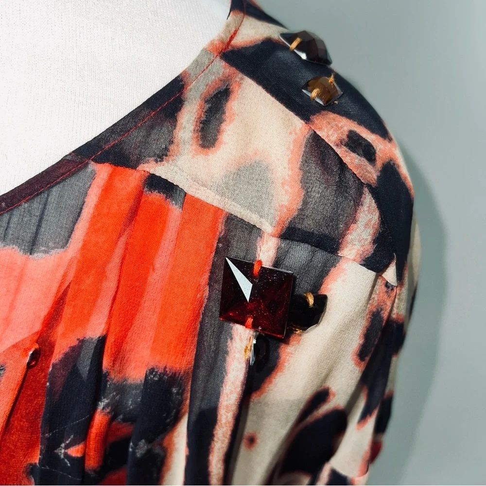 Diane Von Furstenberg Red &  Black Silk Abstract Print Dress - Jewels - Size 10